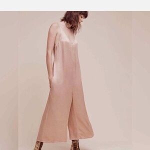 LACAUSA for Anthropologie Silken Santi Jumpsuit Wide-Leg with V-neck